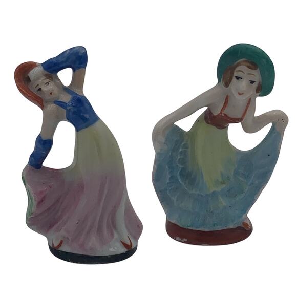 Set of 2 Occupied Japan Ladies Mini Porcelain Figurines Ball Gown Dress Vintage - Picture 1 of 12